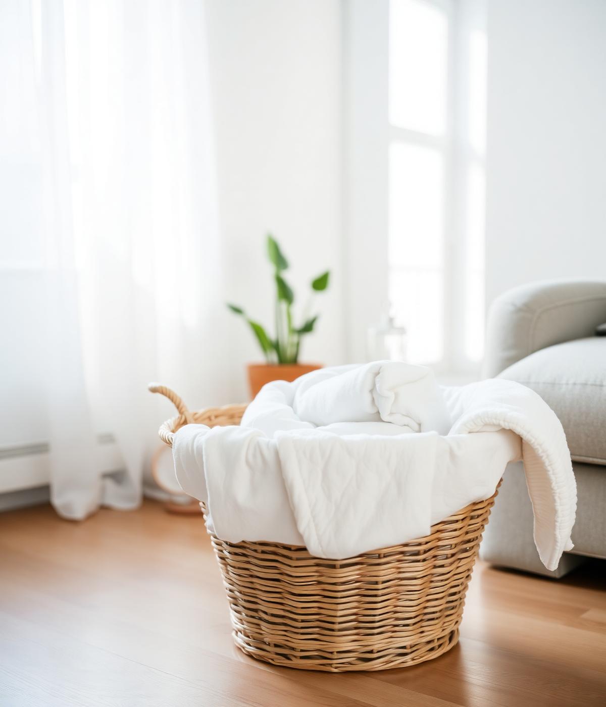 Clean laundry basket in a bright home